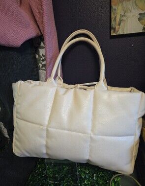 Ulta Beauty Cream Quilted Tote Bag